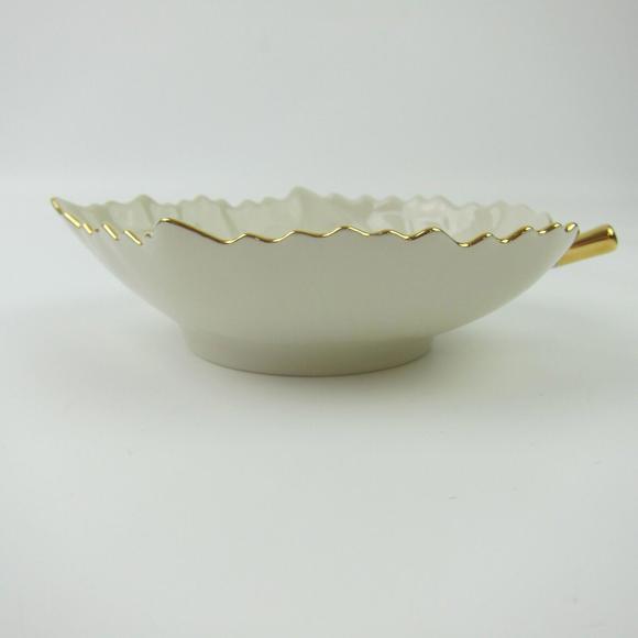 Lenox Leaf Candy Nut Dish Ivory with Gold Trim Handcrafted in Japan - Picture 6 of 14